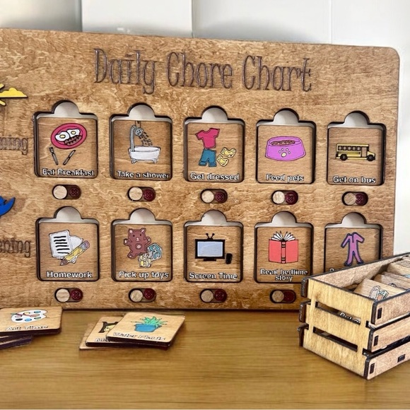 Adorable, Educational, & Fun Daily Chore Chart!  Wooden**Personalization Aval - Picture 1 of 6